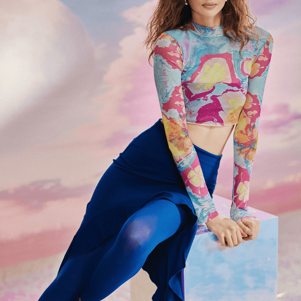 Balıkçı Yaka Baskılı Transparan Crop Top - No Design Store