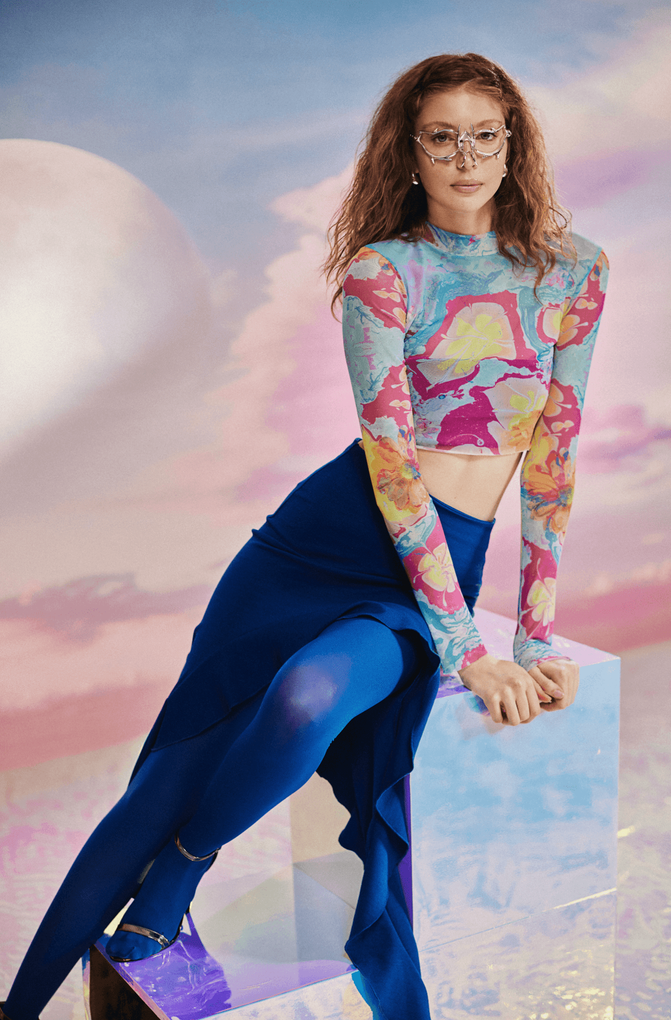 Balıkçı Yaka Baskılı Transparan Crop Top - No Design Store