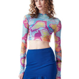 Balıkçı Yaka Baskılı Transparan Crop Top - No Design Store