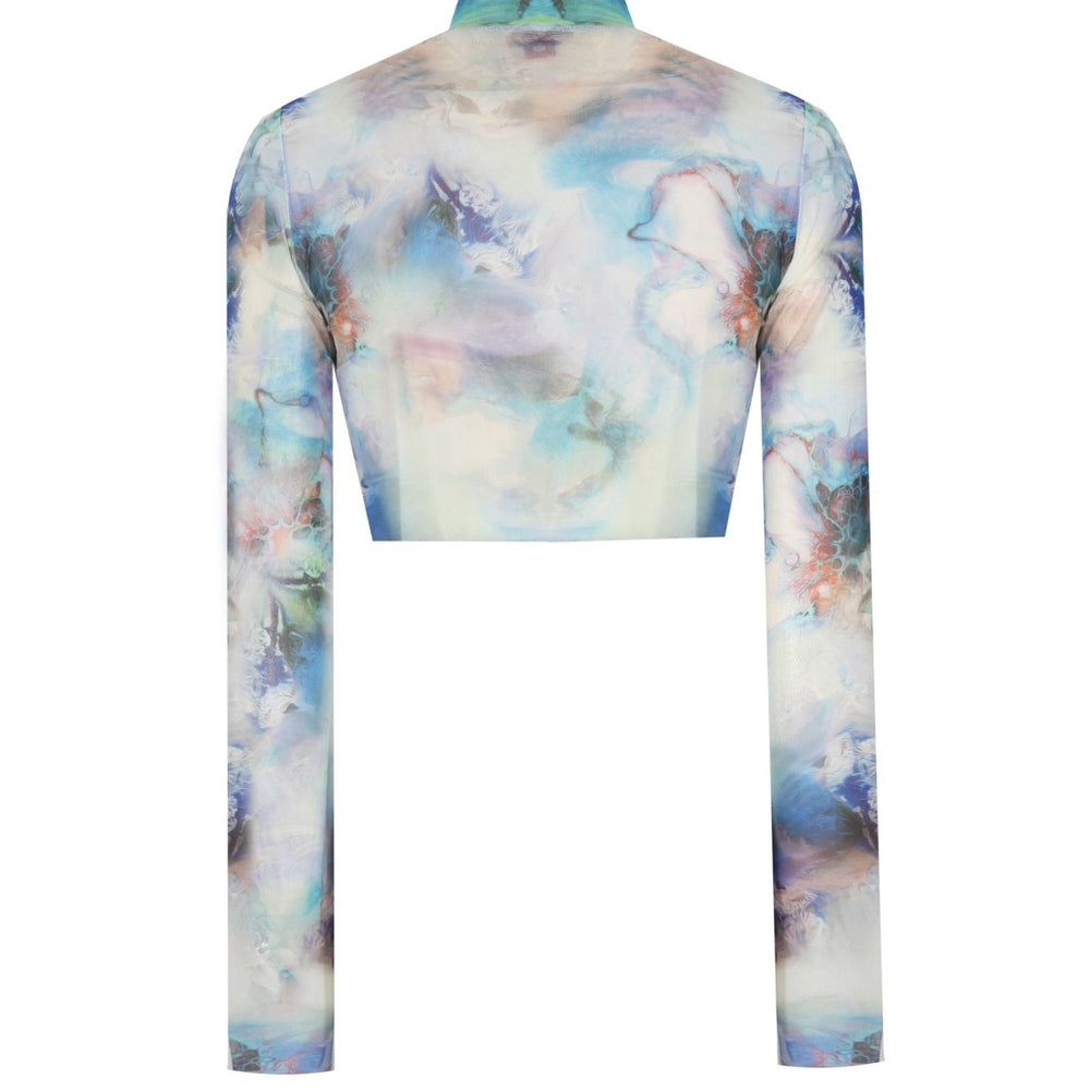 Balıkçı Yaka Baskılı Transparan Crop Top - No Design Store