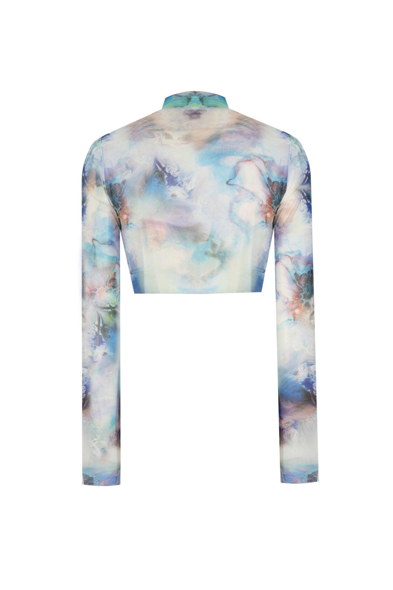 Balıkçı Yaka Baskılı Transparan Crop Top - No Design Store