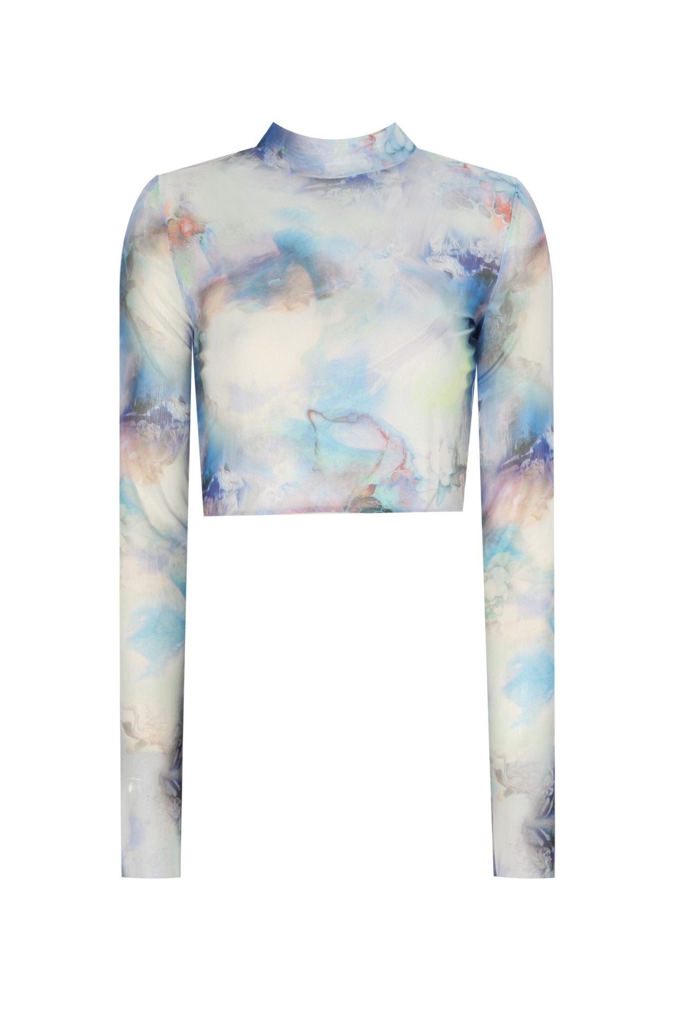 Balıkçı Yaka Baskılı Transparan Crop Top - No Design Store