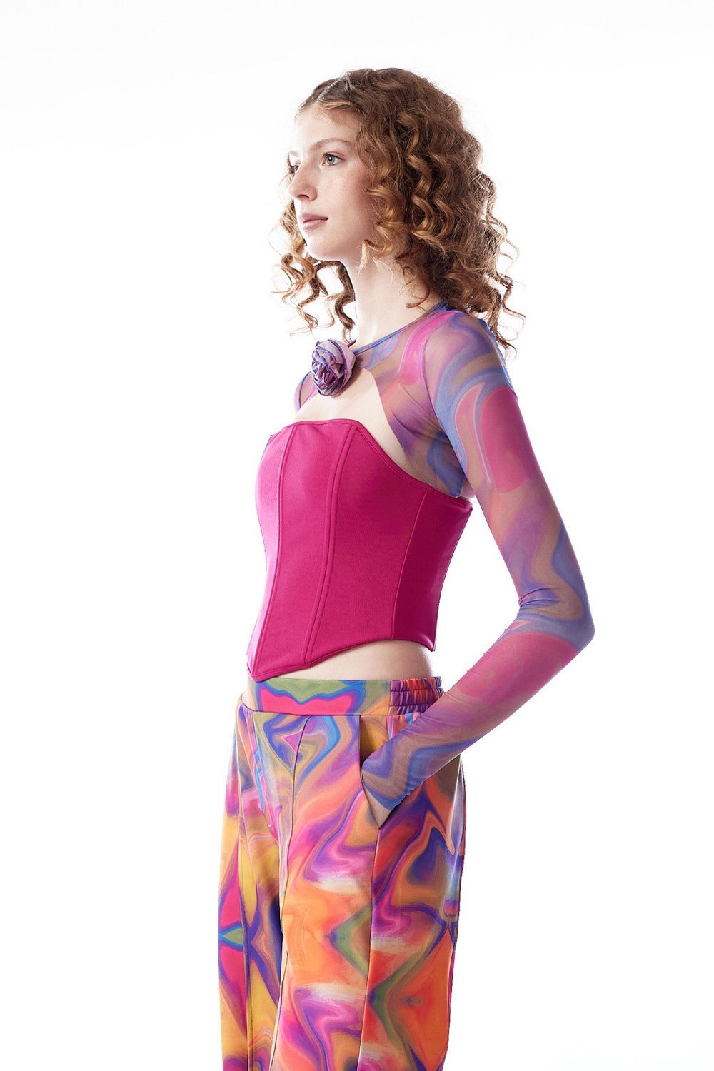 Baskılı Gül Detaylı Transparan Bolero - No Design Store