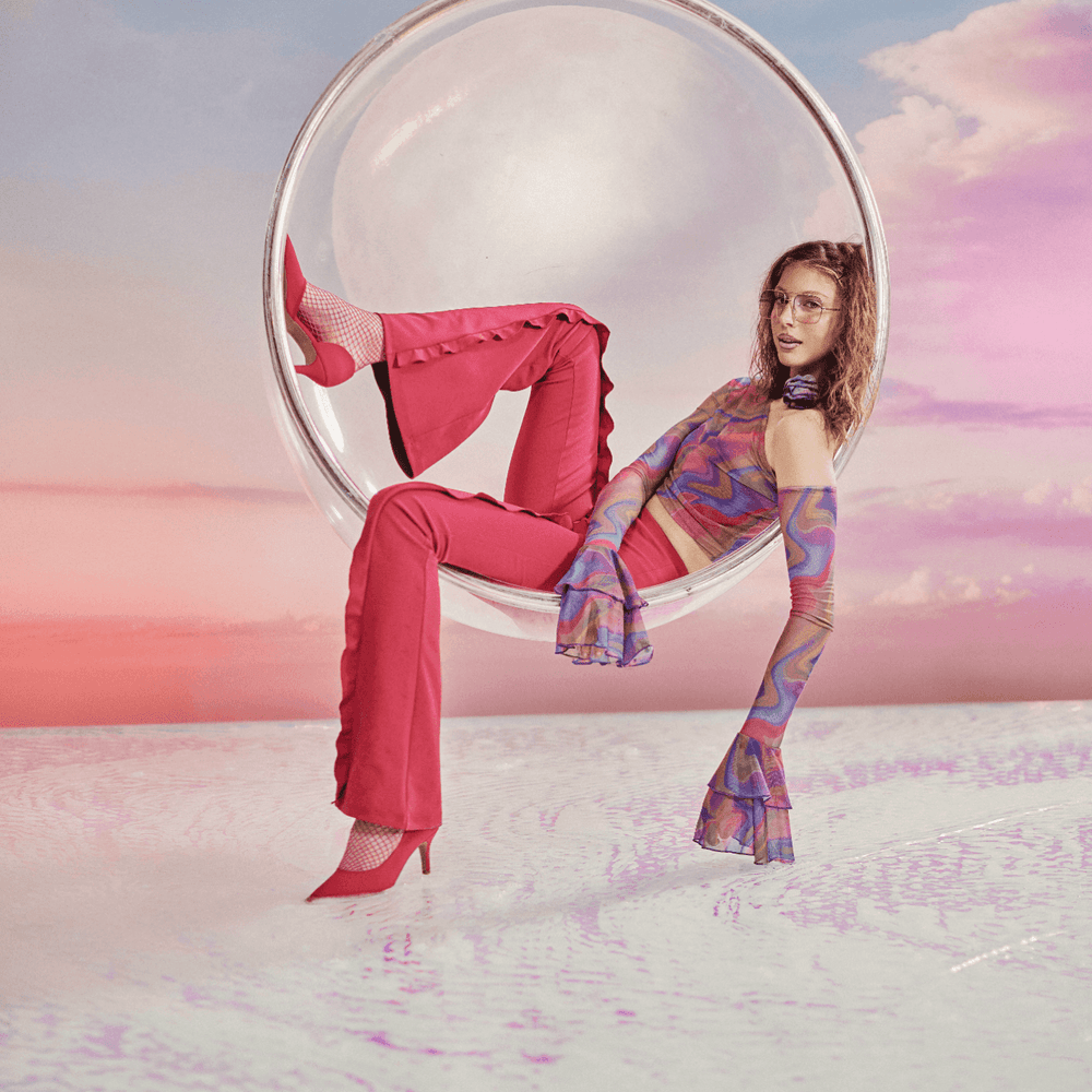 Baskılı Kolları Fırfırlı Transparan Crop Top - No Design Store