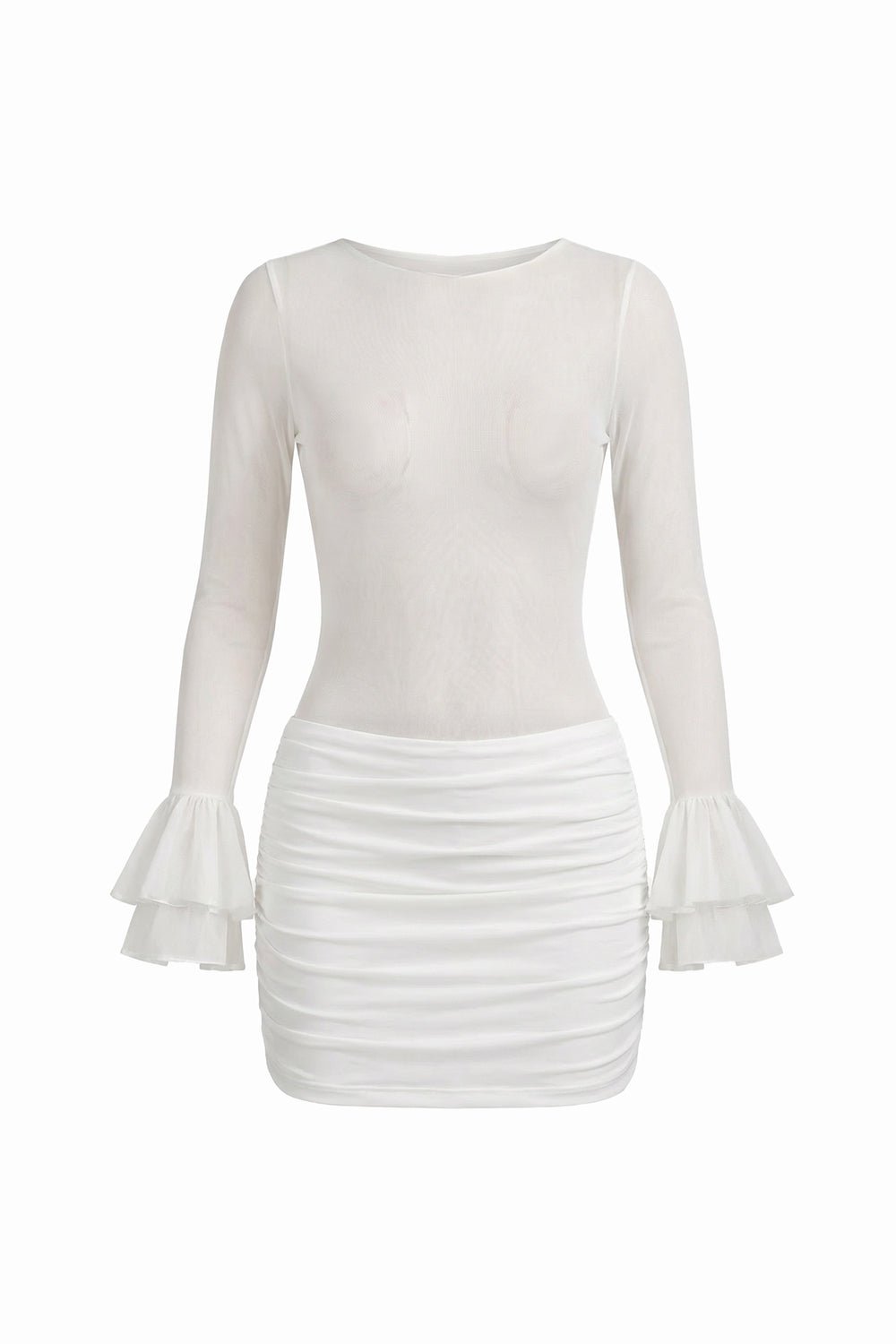 Celine Kolları Fırfırlı Mini Elbise - No Design Store