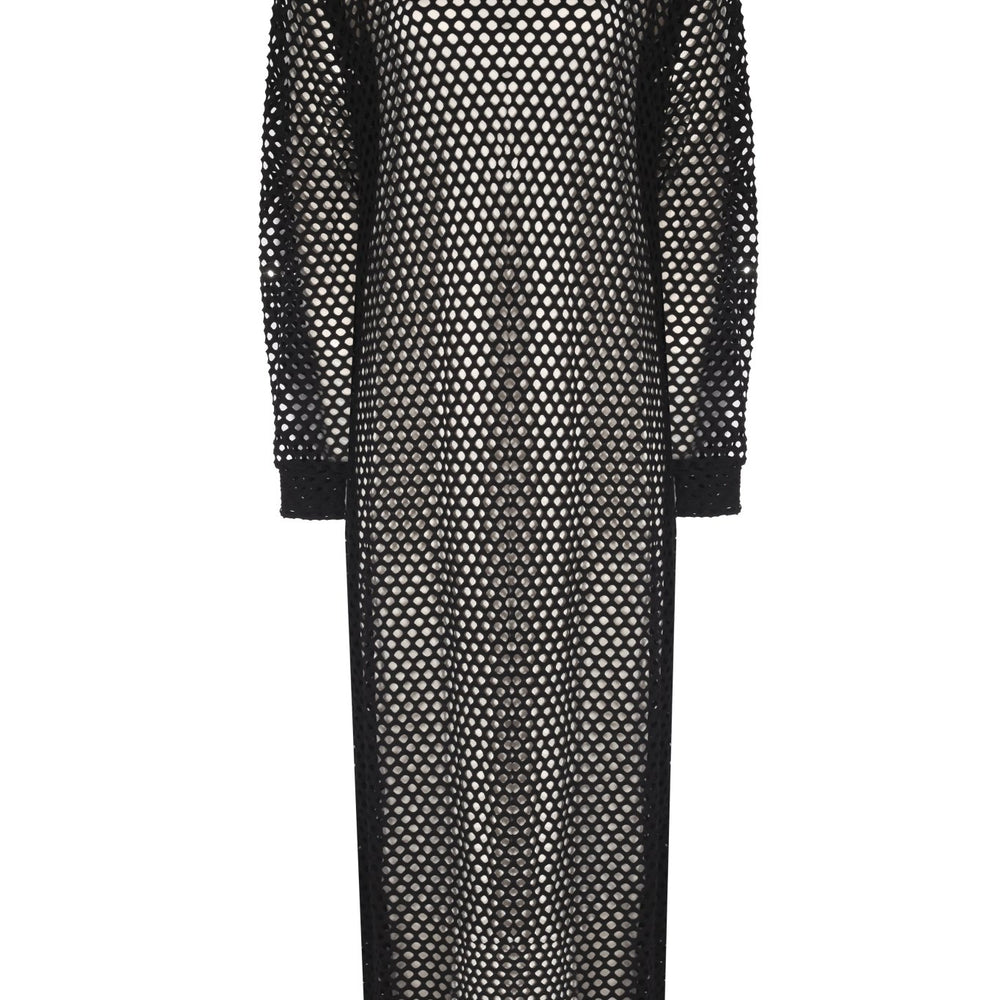 Derin Yırtmaçlı Transparan Hoodie Elbise - No Design Store