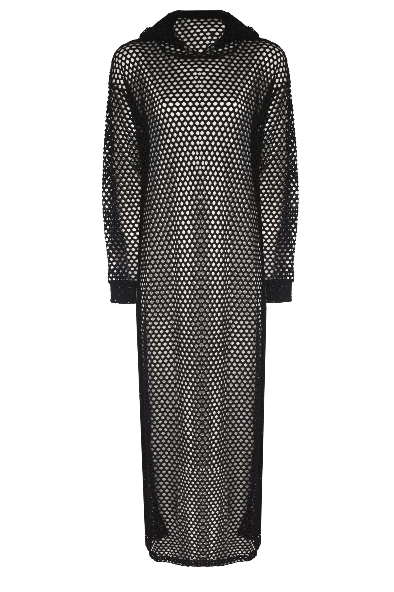 Derin Yırtmaçlı Transparan Hoodie Elbise - No Design Store