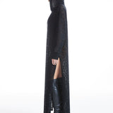 Derin Yırtmaçlı Transparan Hoodie Elbise - No Design Store