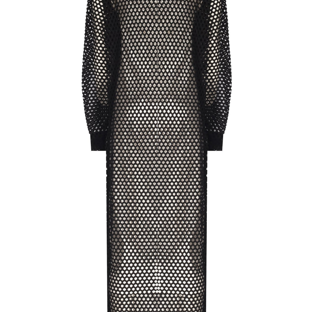 Derin Yırtmaçlı Transparan Hoodie Elbise - No Design Store