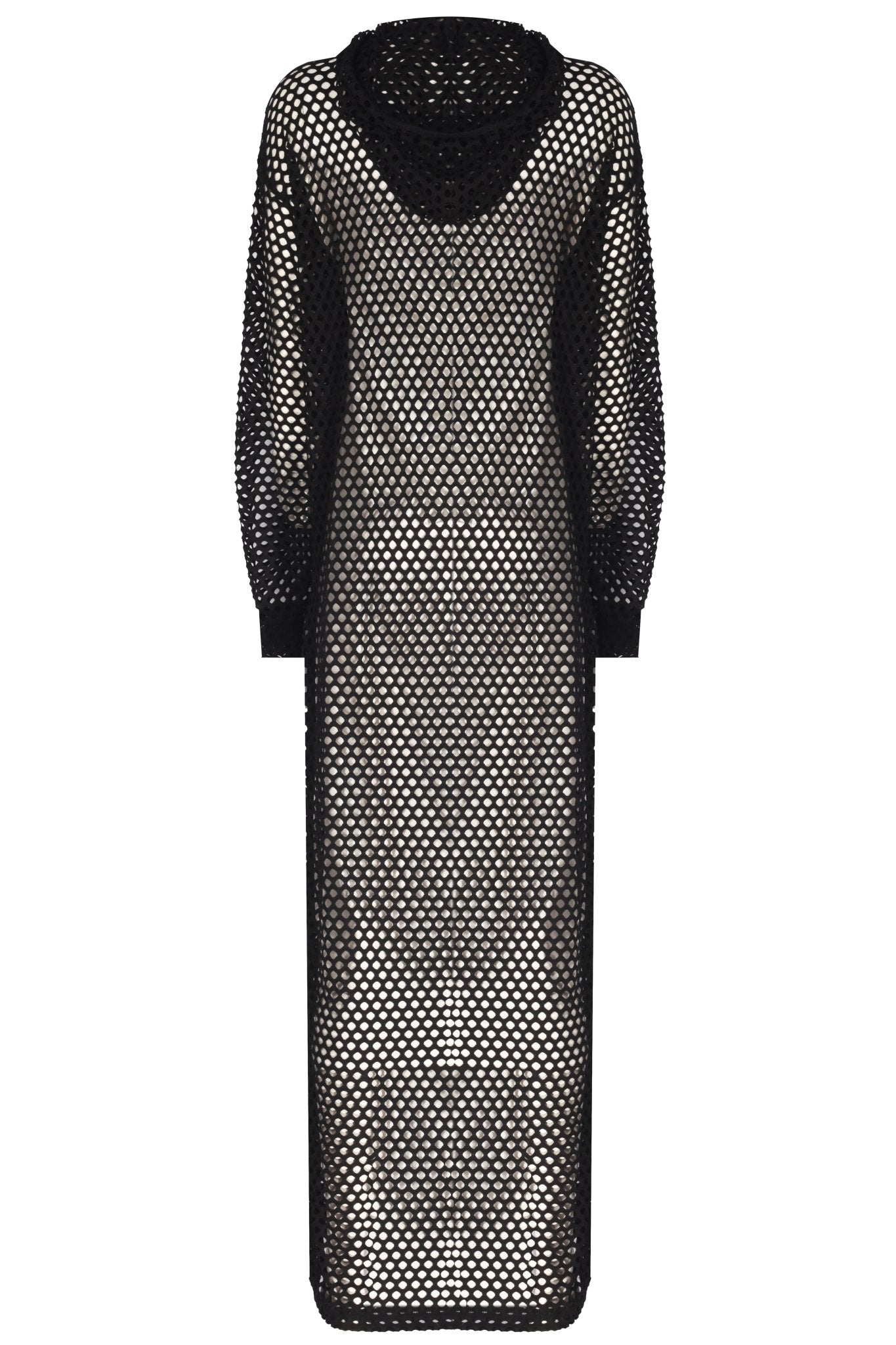 Derin Yırtmaçlı Transparan Hoodie Elbise - No Design Store