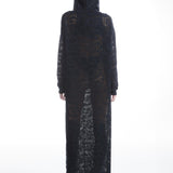 Derin Yırtmaçlı Transparan Hoodie Elbise - No Design Store