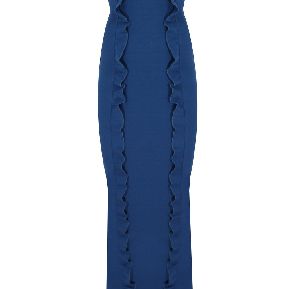 Fırfır Detaylı Arka Yırtmaçlı Straplez Midi Boy Elbise - No Design Store