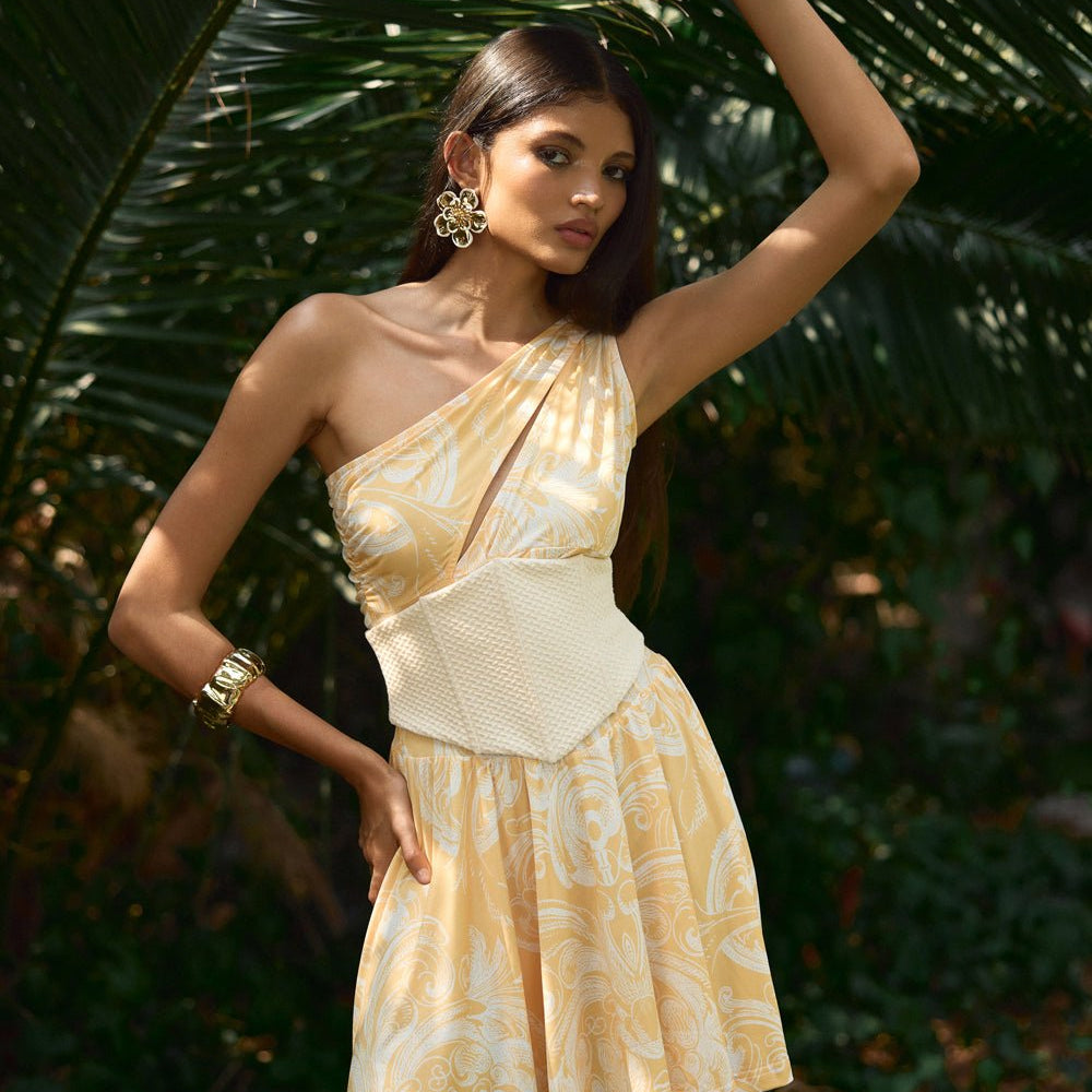 Fleur Tek Kol Mini Elbise - No Design Store