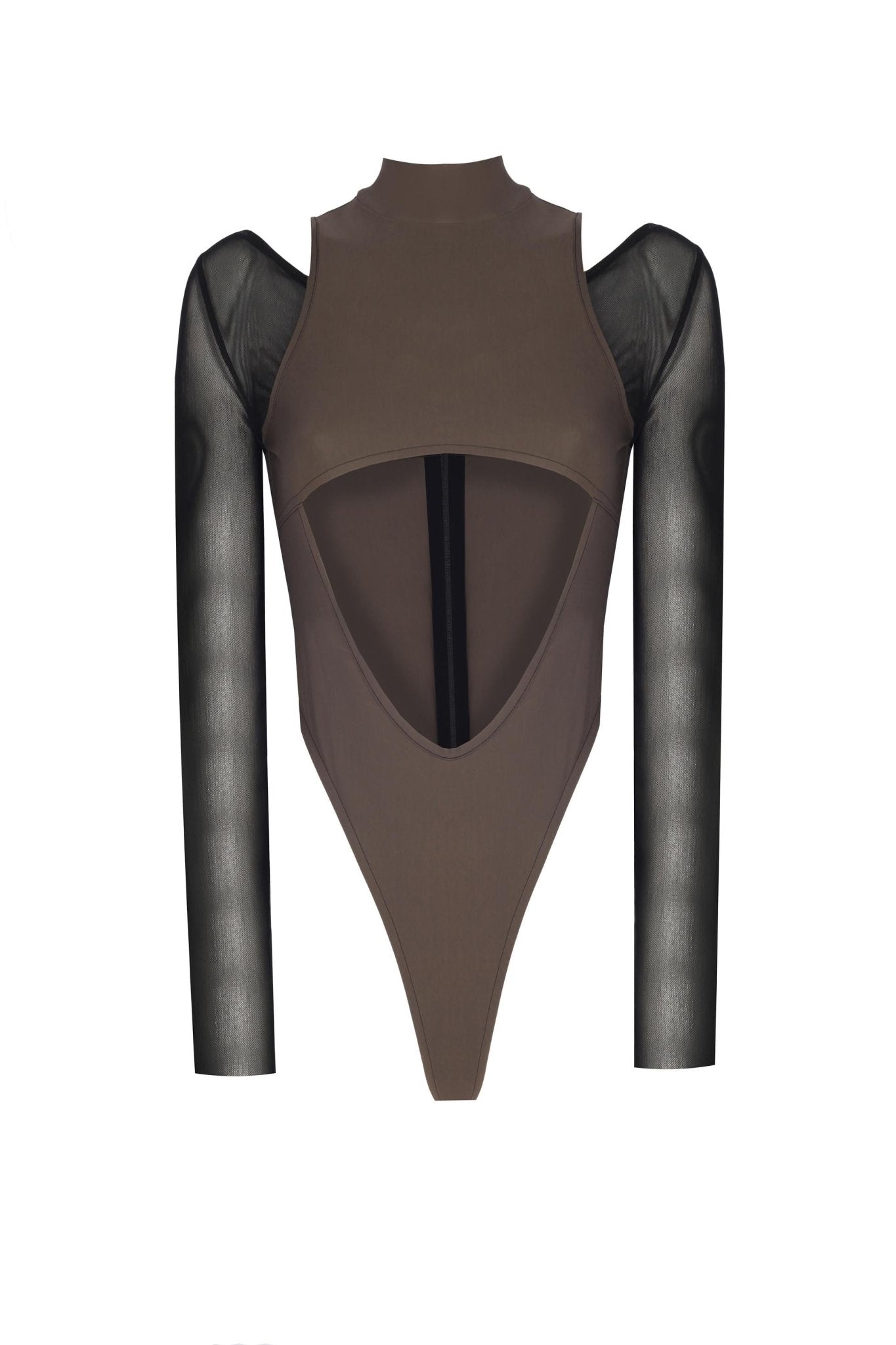 Göbek Dekolteli Kontrast Kumaş Detaylı Bodysuit - No Design Store