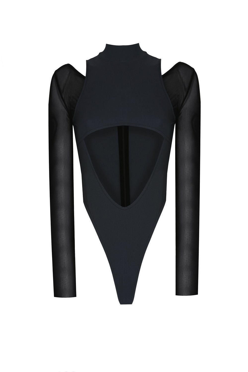 Göbek Dekolteli Kontrast Kumaş Detaylı Bodysuit - No Design Store
