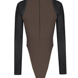 Göbek Dekolteli Kontrast Kumaş Detaylı Bodysuit - No Design Store