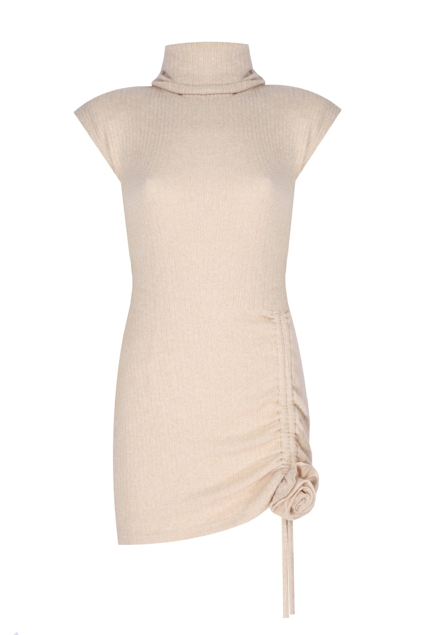 Gül Detaylı Vatkalı Triko Mini Elbise - No Design Store