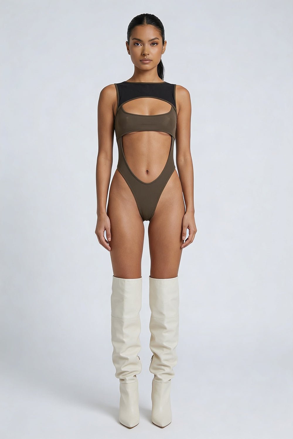 Kalın Askılı Pencereli Bodysuit - No Design Store