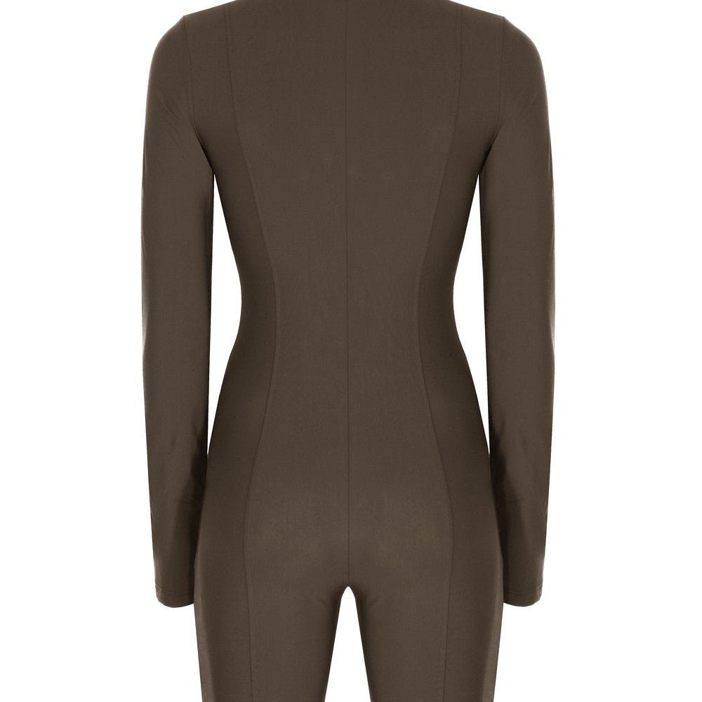 Nervür Detaylı Fermuarlı Kısa Tulum - No Design Store