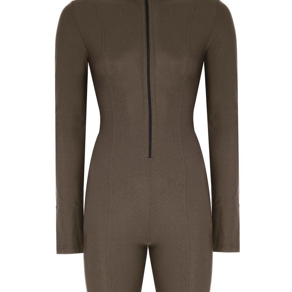 Nervür Detaylı Fermuarlı Kısa Tulum - No Design Store