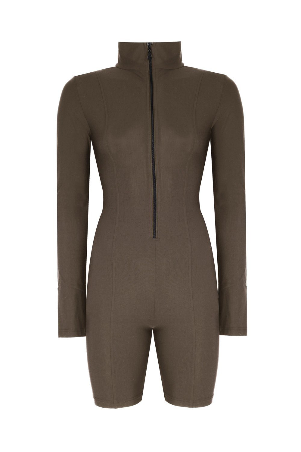 Nervür Detaylı Fermuarlı Kısa Tulum - No Design Store