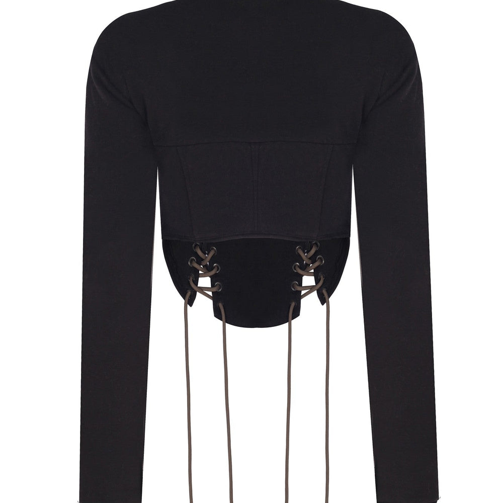 Önü Korse Detaylı Pencereli Sweatshirt - No Design Store