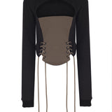 Önü Korse Detaylı Pencereli Sweatshirt - No Design Store