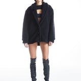 Oversize Düğmeli Teddy Kısa Kaban - No Design Store