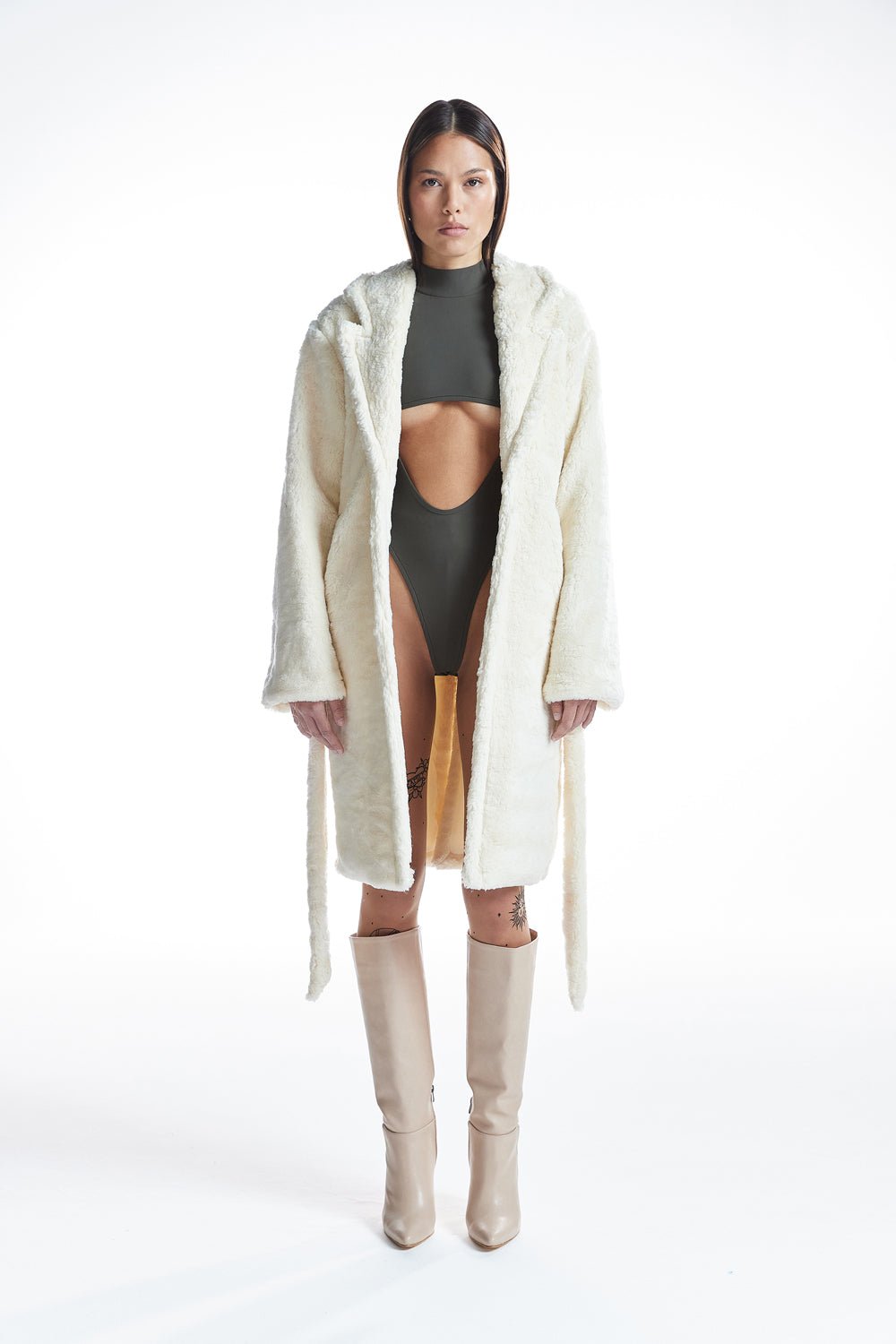 Oversize Kuşaklı Teddy Kaban - No Design Store