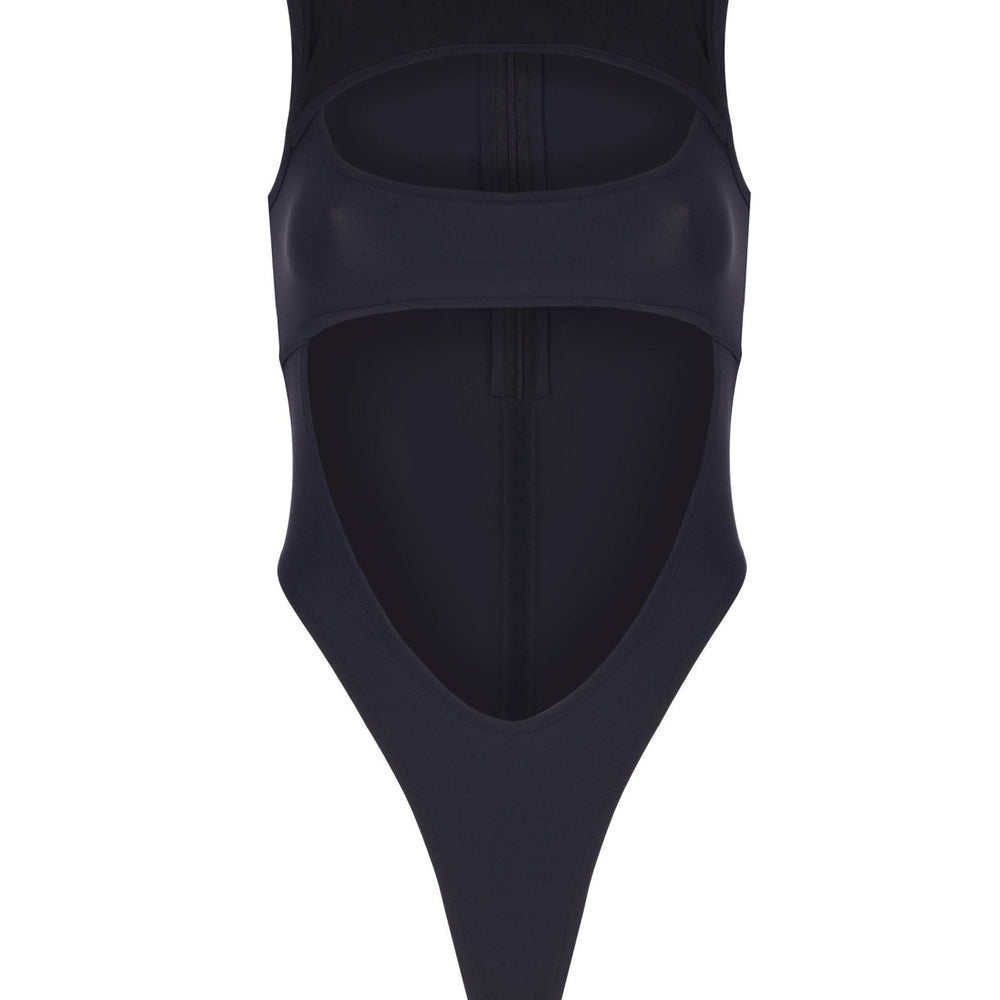 Pencere Detaylı Göbek Dekolteli Kontrast Kumaşlı Bodysuit - No Design Store