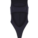Pencere Detaylı Göbek Dekolteli Kontrast Kumaşlı Bodysuit - No Design Store