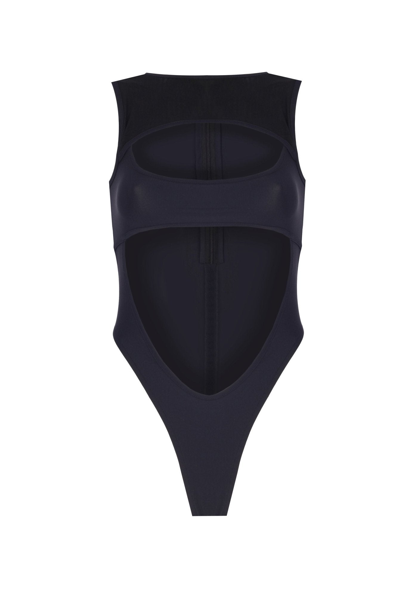 Pencere Detaylı Göbek Dekolteli Kontrast Kumaşlı Bodysuit - No Design Store