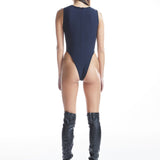 Pencere Detaylı Göbek Dekolteli Kontrast Kumaşlı Bodysuit - No Design Store