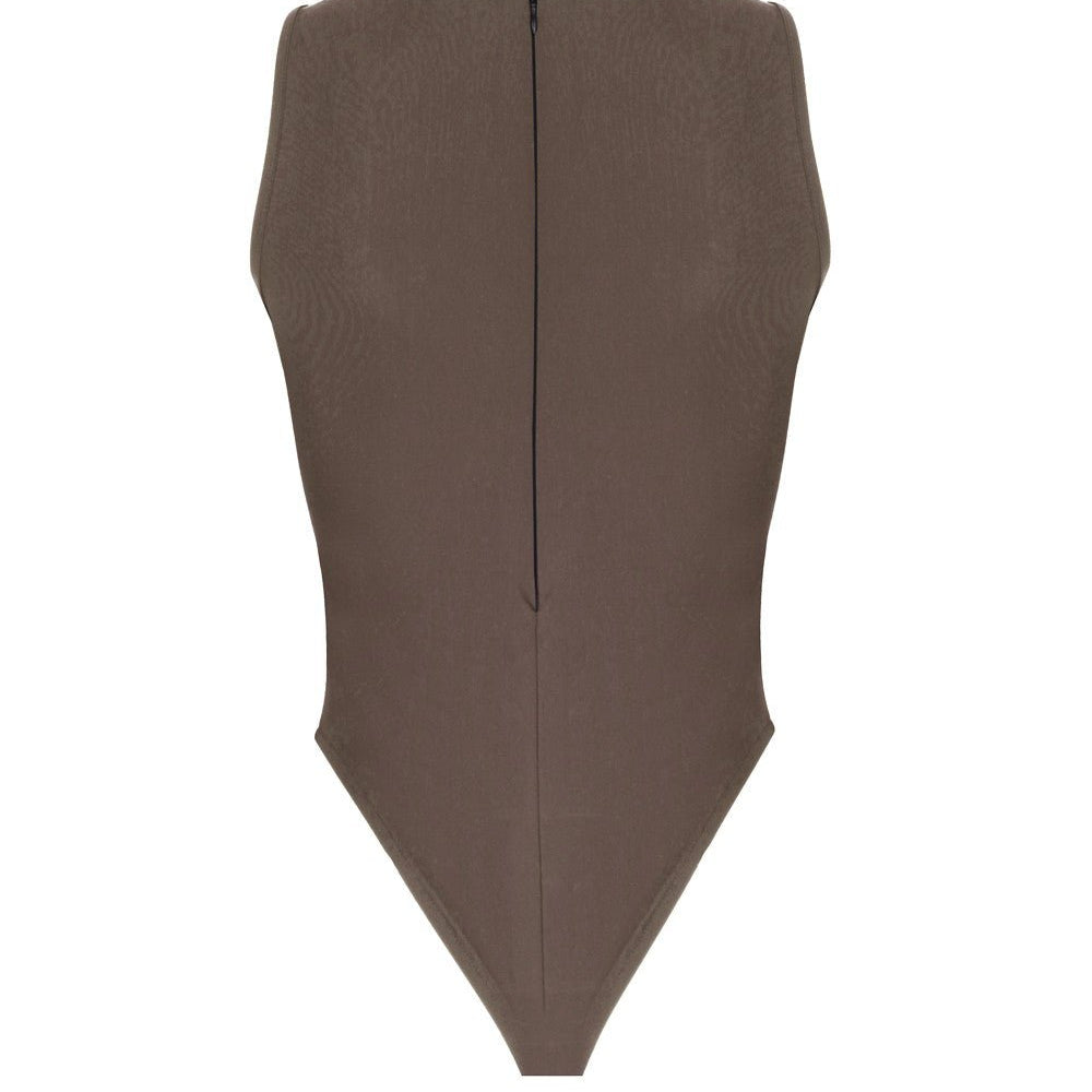 Pencere Detaylı Göbek Dekolteli Kontrast Kumaşlı Bodysuit - No Design Store