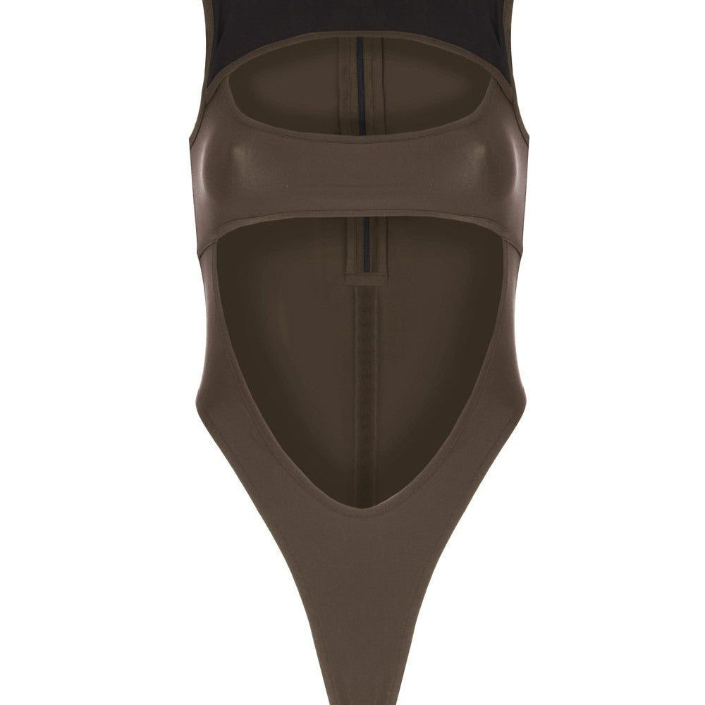 Pencere Detaylı Göbek Dekolteli Kontrast Kumaşlı Bodysuit - No Design Store