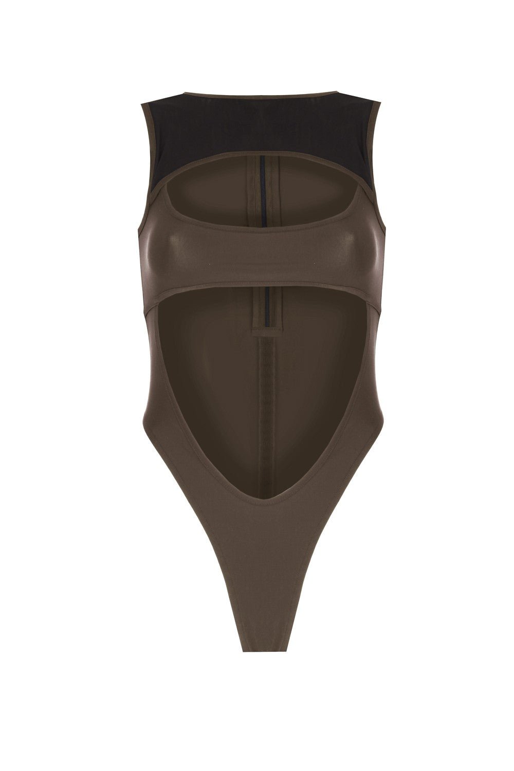 Pencere Detaylı Göbek Dekolteli Kontrast Kumaşlı Bodysuit - No Design Store