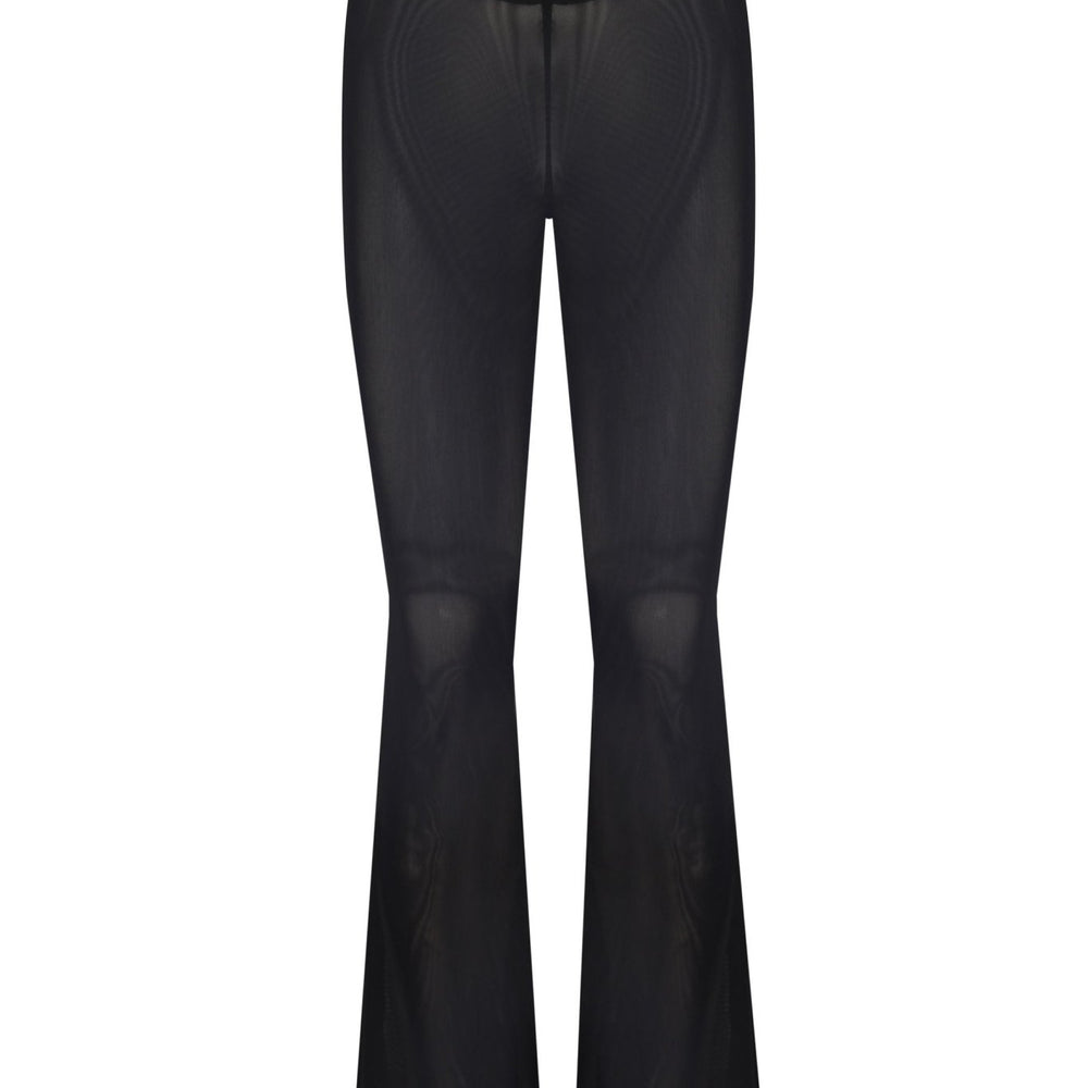 Siyah Transparan Düşük Bel Bağlama Detaylı İspanyol Paça Pantolon - No Design Store