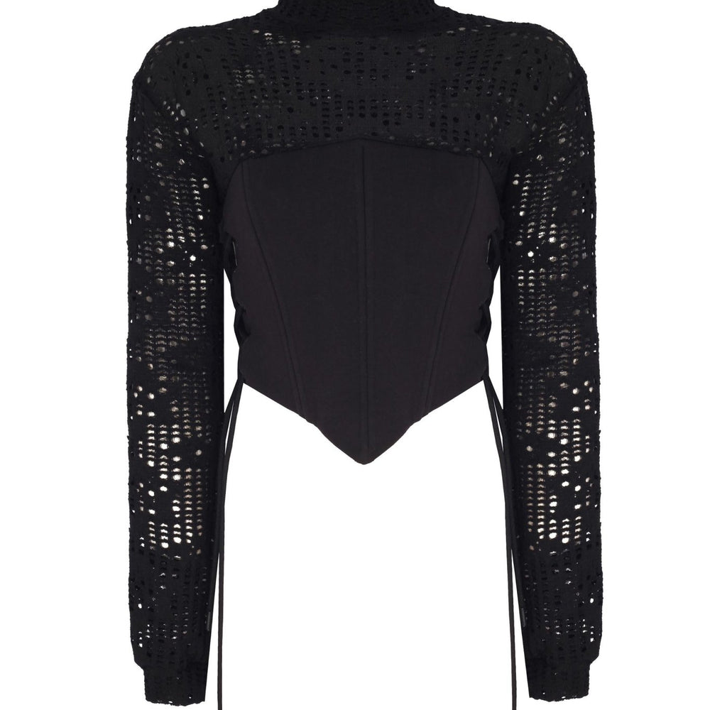 Yandan Bağcıklı Korse Detaylı Sweatshirt - No Design Store