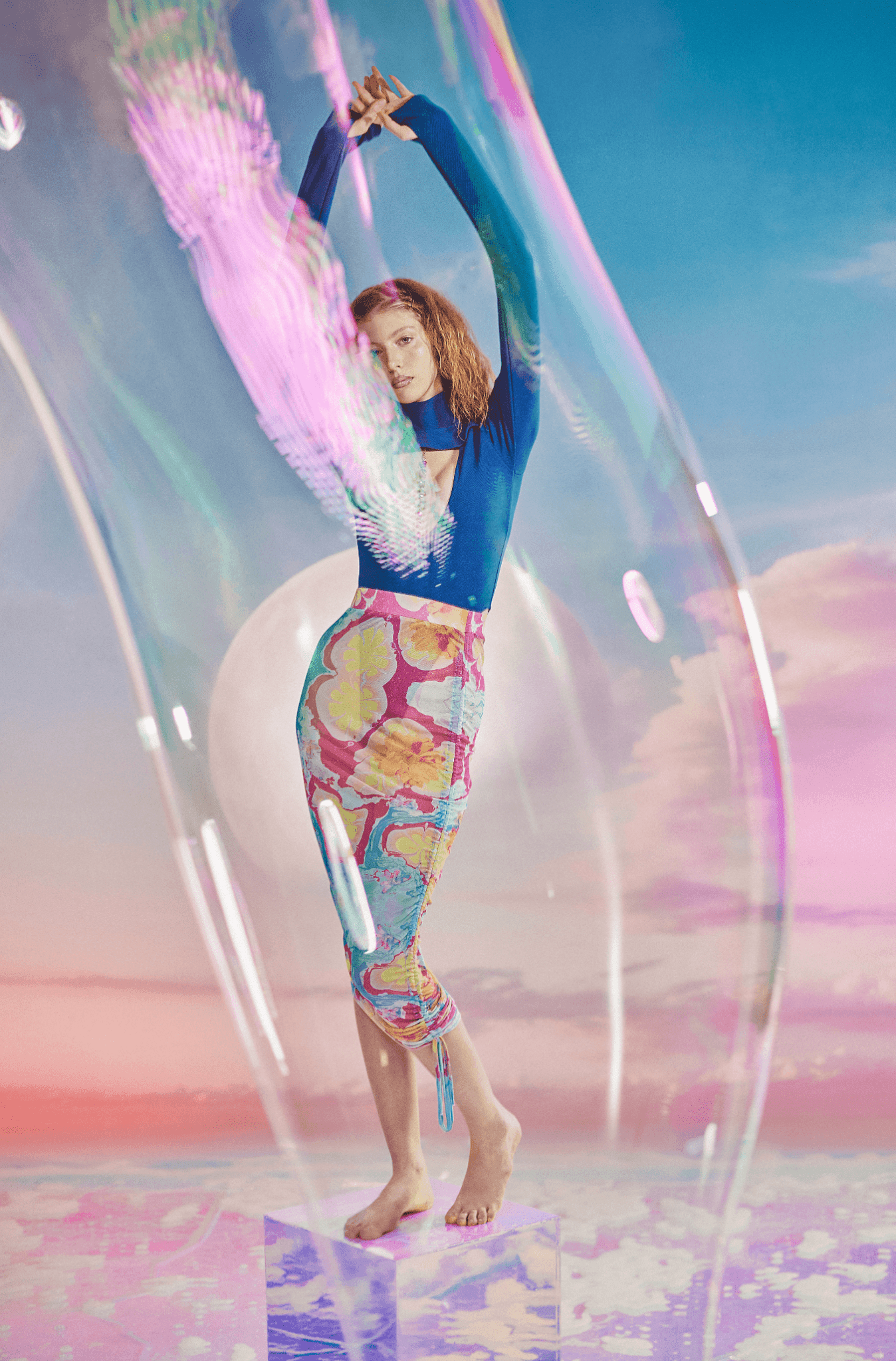 Yanları Büzgülü Baskılı Transparan Tül Midi Boy Etek - No Design Store