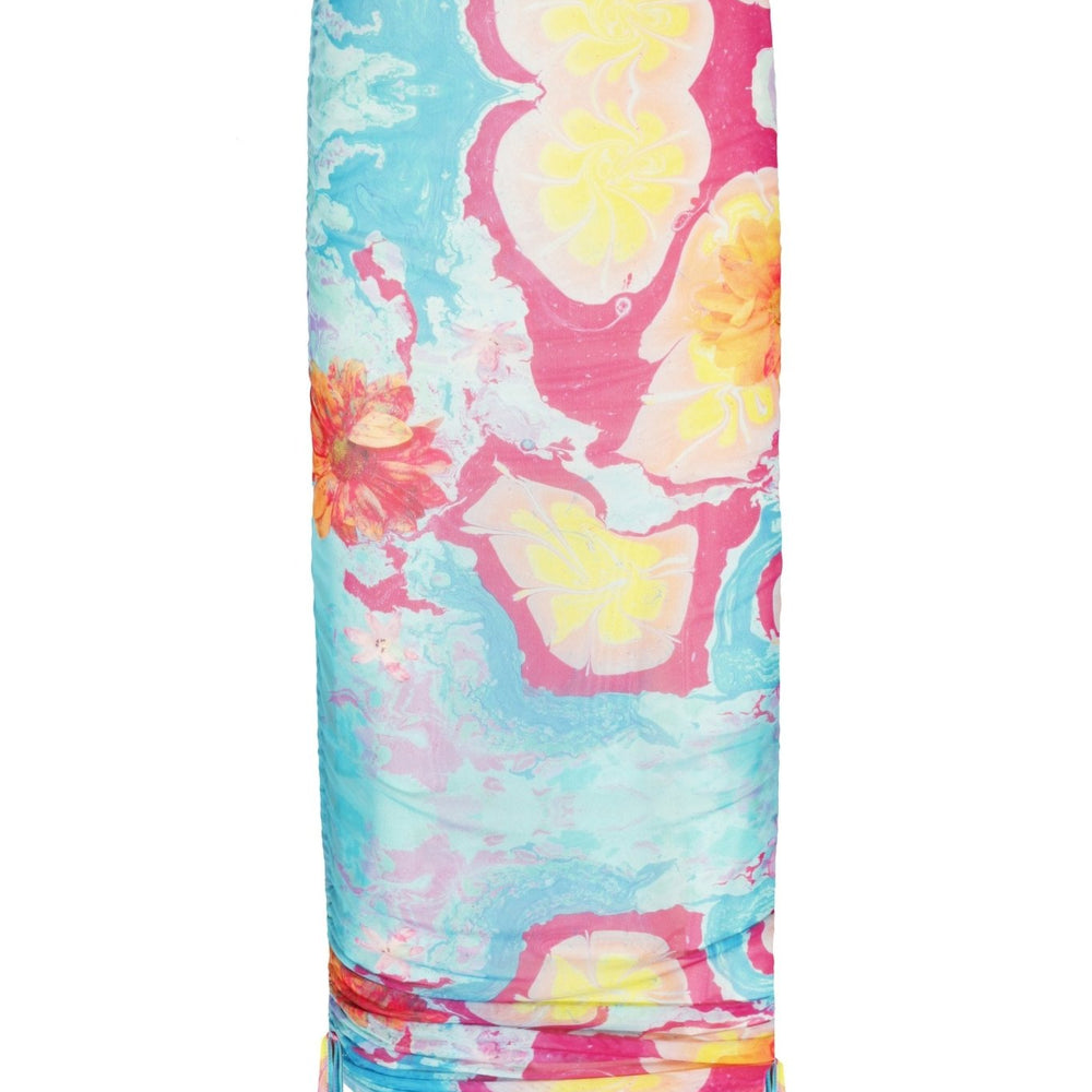 Yanları Büzgülü Baskılı Transparan Tül Midi Boy Etek - No Design Store