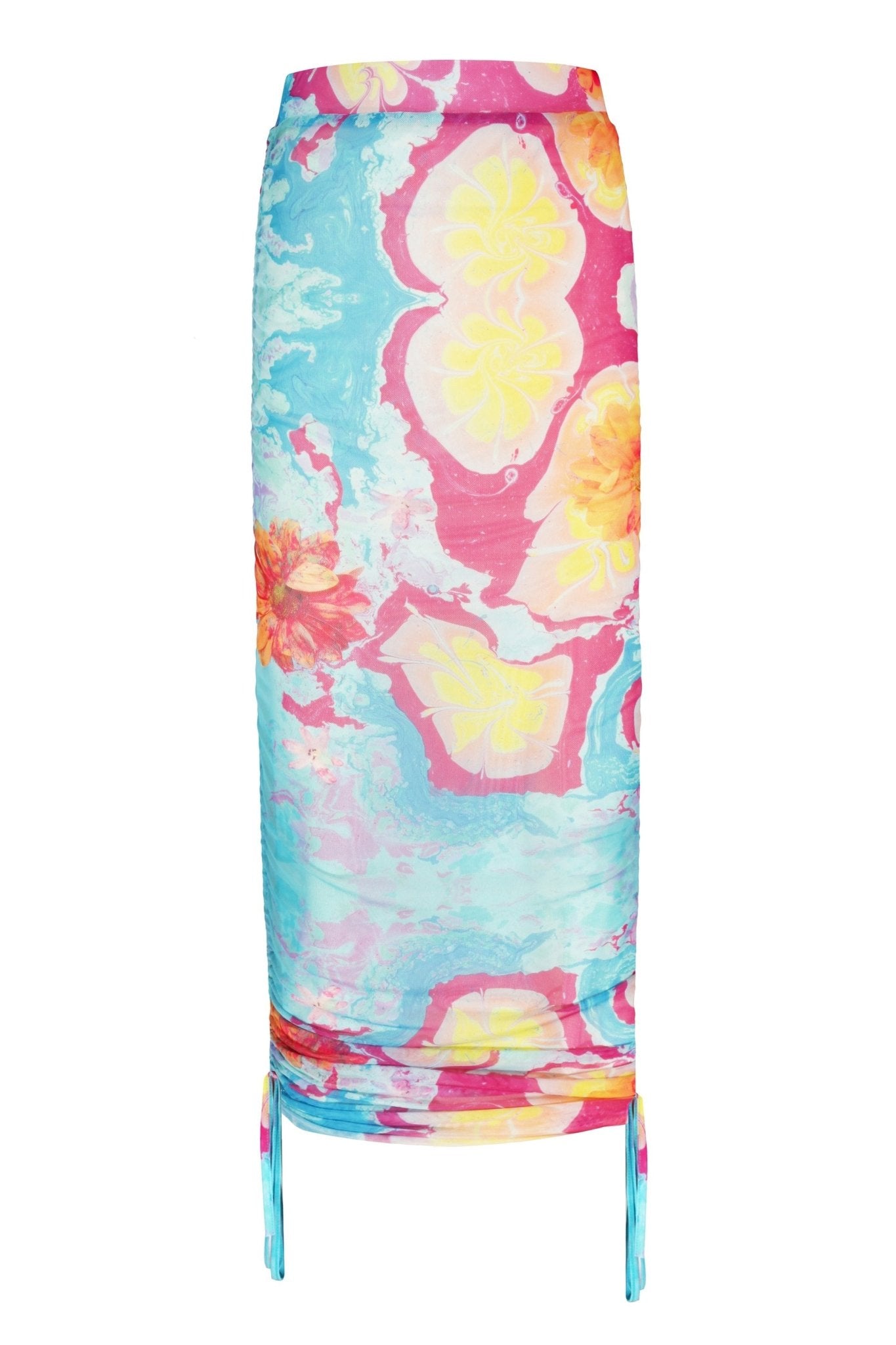 Yanları Büzgülü Baskılı Transparan Tül Midi Boy Etek - No Design Store