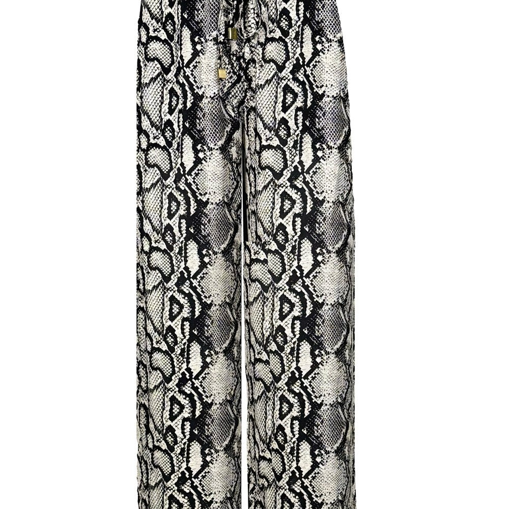 Yüksek Bel ve Beli Lastikli Bol Saten Pantolon - No Design Store